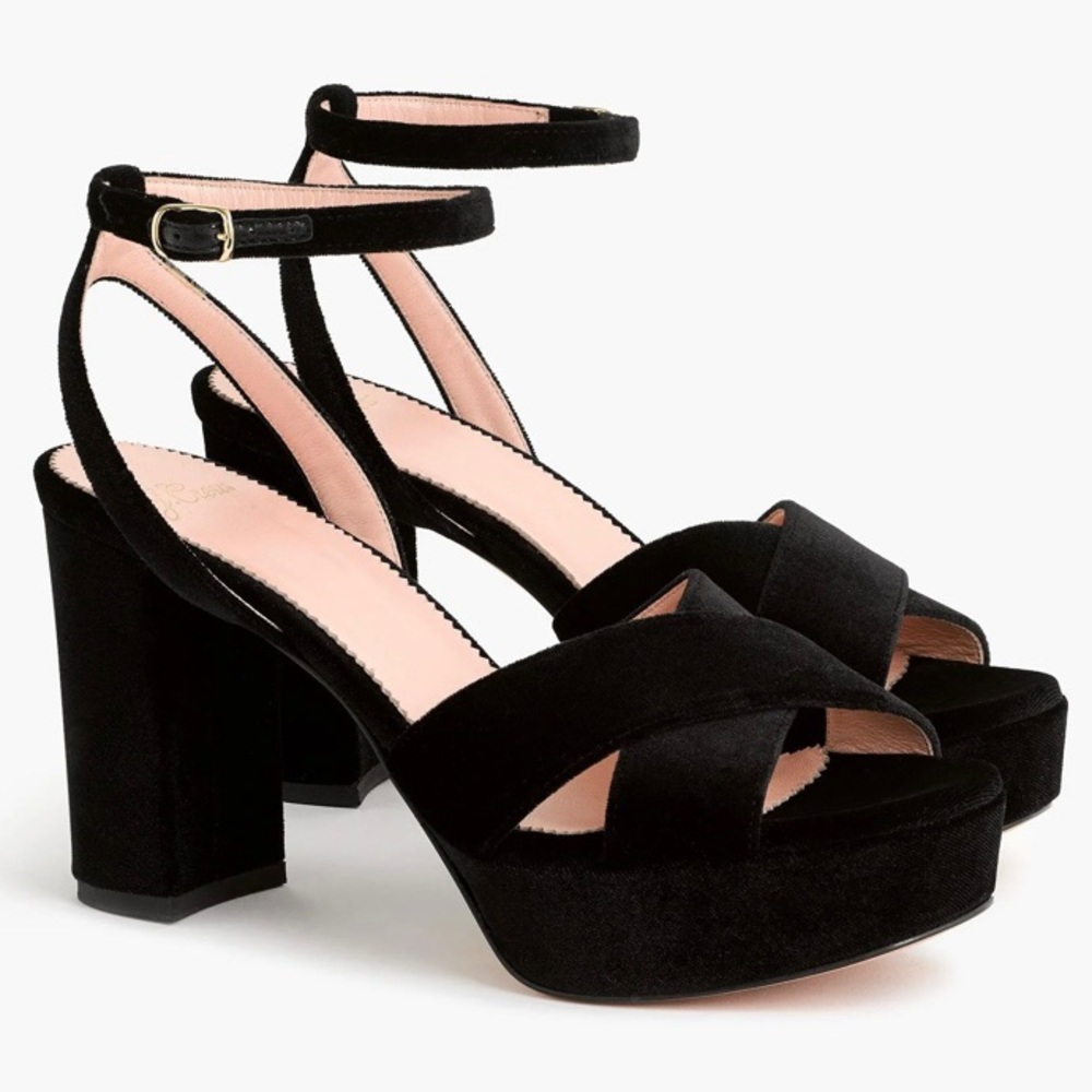 J Crew Crisscross Platform Heels in Velvet Black Size 9